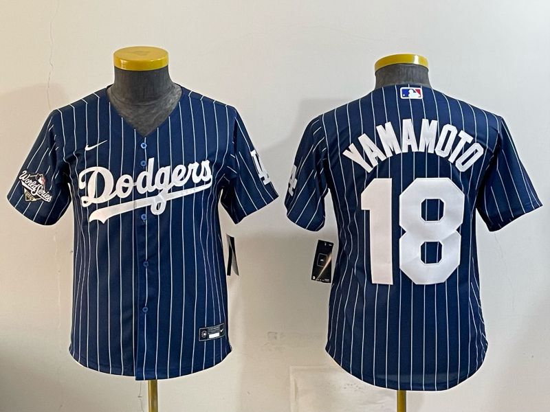 Youth Nike 2026 Los Angeles Dodgers #18 Yamamoto Blue Stripe Game MLB Jersey 121113->youth mlb jersey->Youth Jersey